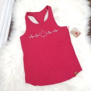 Canadiana NEW Red Kids Sleeveless Maple Leaf Heartbeat 100% Cotton Graphic Tank